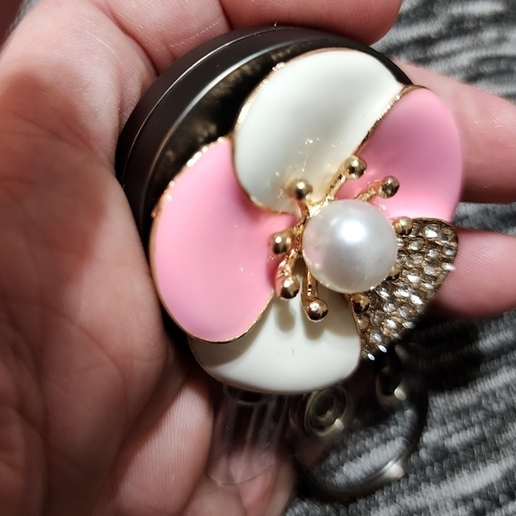 NEW Flower Pink White Enamel Rhinestone Badge Name Tag ID Clip Nurse Medical Job - Picture 11 of 11